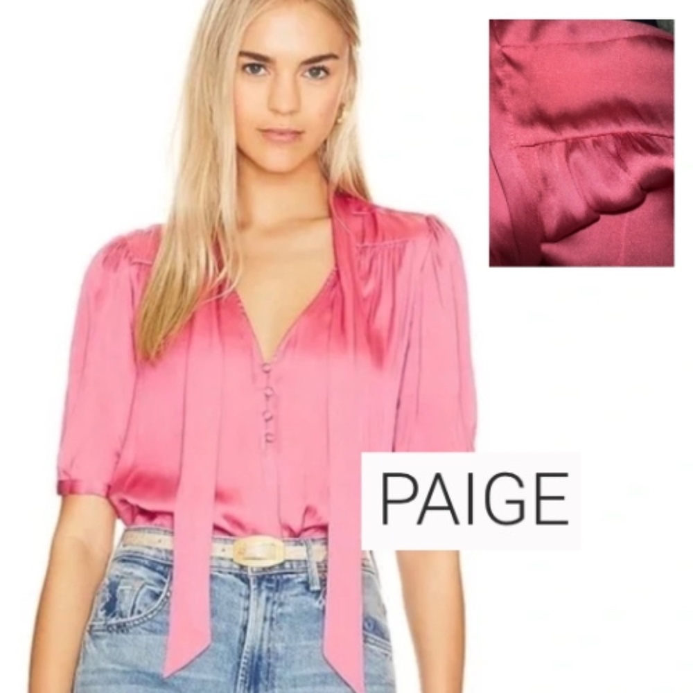 Paige Salmon puff sleeve sash neck tie top, L, CB2510